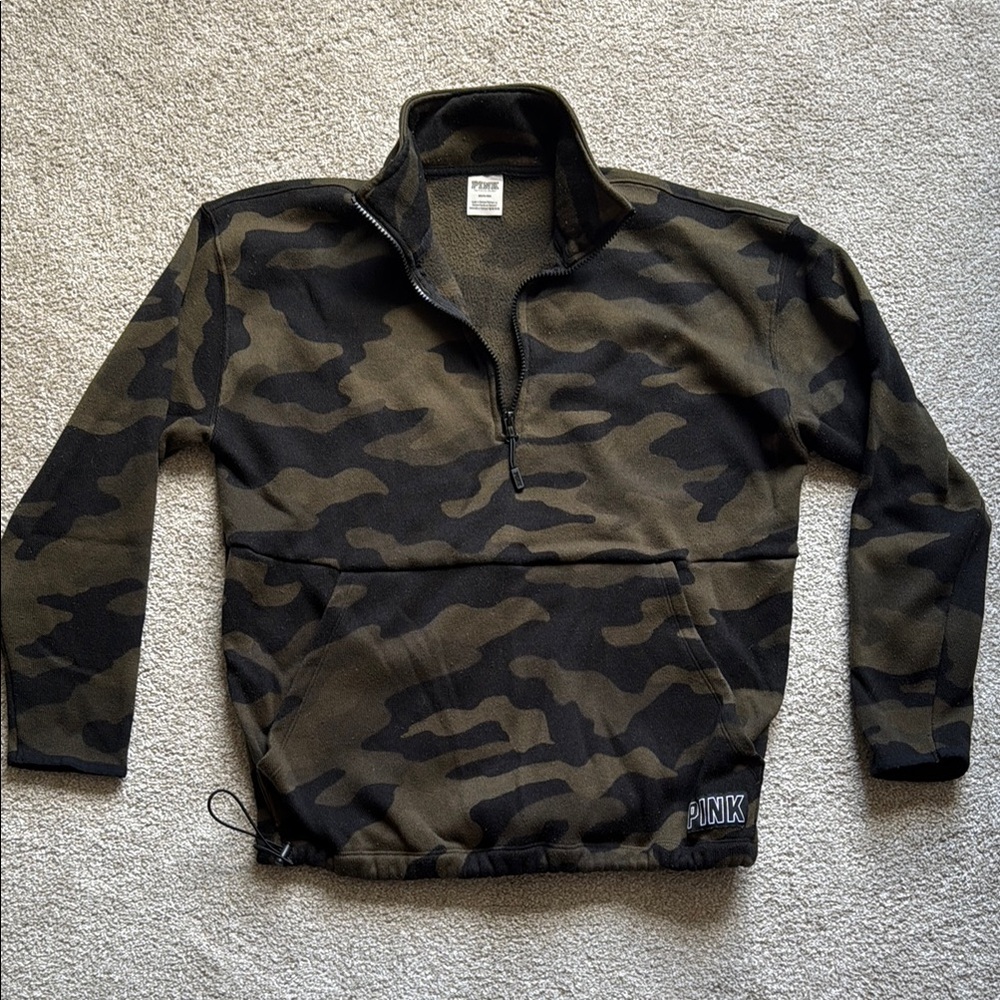 Victoria’s Secret Pink fleece quarter zip camo sweatshirt